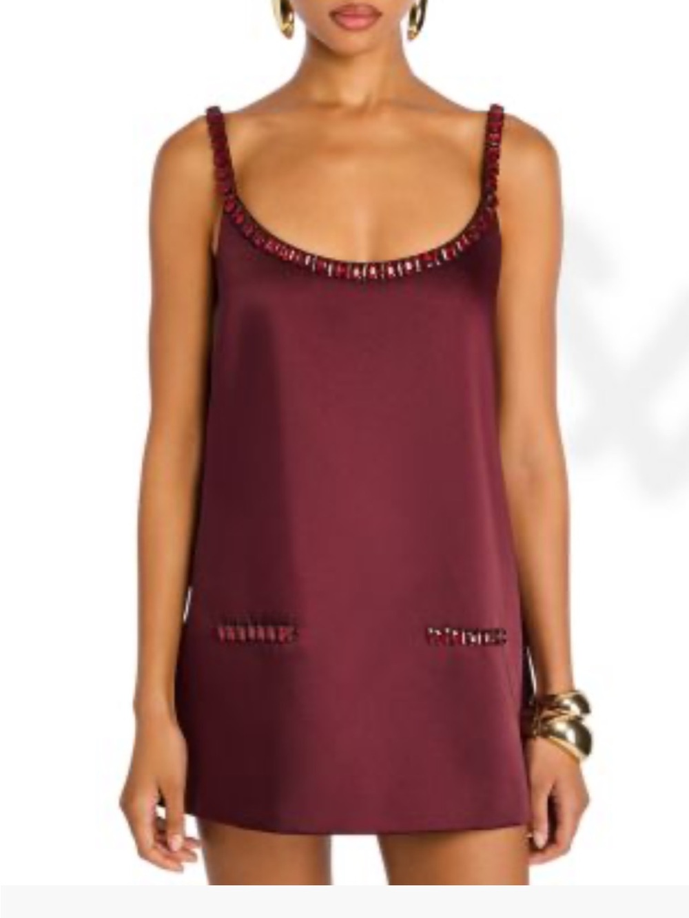 Retrofete NY  Reilly Mini Shift Beaded Strap Burgundy Mini Slip Dress Large NWT